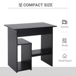 Rackhams Compact Small Computer Table Wooden Desk Keyboard Tray Storage Shelf Modern Corner Table Home Office Black - thumbnail 5