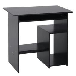 Rackhams Compact Small Computer Table Wooden Desk Keyboard Tray Storage Shelf Modern Corner Table Home Office Black - thumbnail 1
