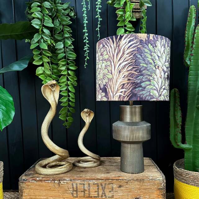 "Rackhams Cinnamon Enchanted Wood Velvet Lampshade With Gold Lining - Ceiling Pendant / Arc Lamp - 35cm Diameter x 25cm Height (14"" x 10"")" - image 1