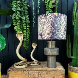 "Rackhams Cinnamon Enchanted Wood Velvet Lampshade With Gold Lining - Ceiling Pendant / Arc Lamp - 35cm Diameter x 25cm Height (14"" x 10"")" - thumbnail 1