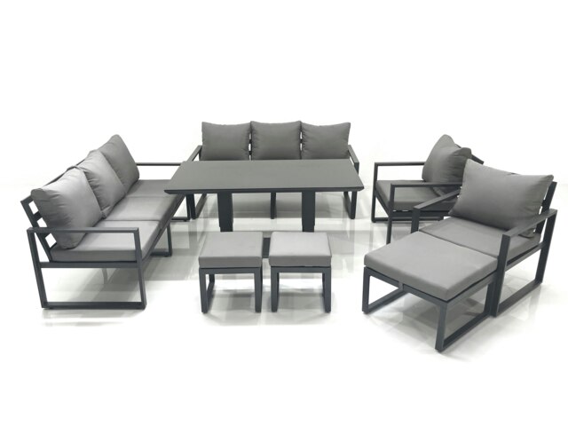 Rackhams Garden Sofa Set Aluminium Furniture Rising Dining Tabe Set with 2 Chair 3 Footstools Dark Grey - image 1