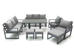 Rackhams Garden Sofa Set Aluminium Furniture Rising Dining Tabe Set with 2 Chair 3 Footstools Dark Grey - thumbnail 2