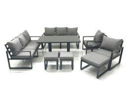 Rackhams Garden Sofa Set Aluminium Furniture Rising Dining Tabe Set with 2 Chair 3 Footstools Dark Grey - thumbnail 1
