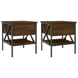 Rackhams Bedside Tables 2 pcs Brown Oak 40x42x45 cm Engineered Wood - Brown - Engineered wood, iron - thumbnail 2