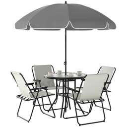 Rackhams 6 Pieces Garden Furniture Set with Parasol, Folding Chairs, Cream - Cream White - thumbnail 3