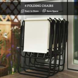 Rackhams 6 Pieces Garden Furniture Set with Parasol, Folding Chairs, Cream - Cream White - thumbnail 5