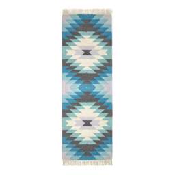 Rackhams Helsinki Handwoven Geometric Blue Grey and Cream Kilim Wool Rug - 90 x 150 cm - thumbnail 3