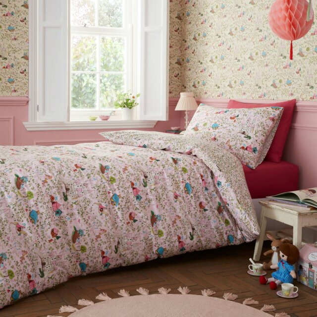 Rackhams Fairytale Reversible Cotton Duvet Cover Set Pink - Single - Pink - image 1