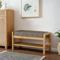 Rackhams S1412 Shoe Storage Bench, Oak - S - Oak With Seat Pad