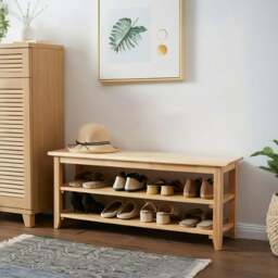 Rackhams S1412 Shoe Storage Bench, Oak - S - Oak With Seat Pad - thumbnail 2