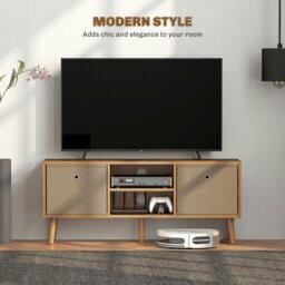 Rackhams Modern TV Cabinet Stand w/ Shelves & Drawers, Bedroom Brown - Brown - thumbnail 4