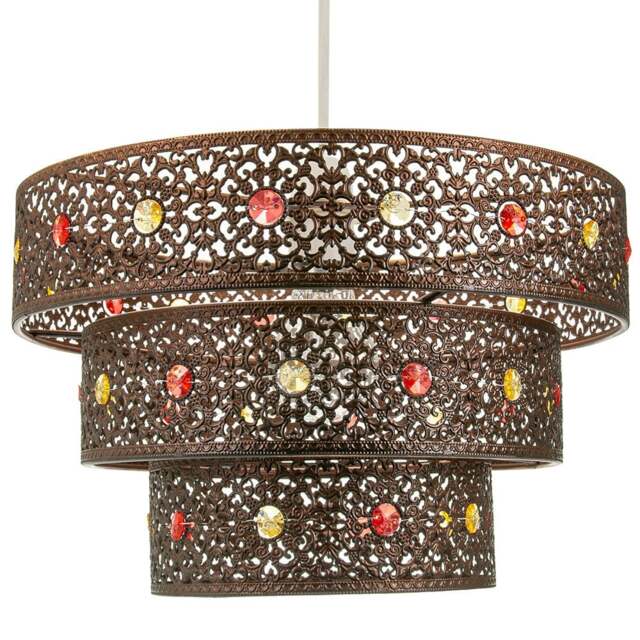 Rackhams Antique Bronze Acrylic Gem Moroccan Style Triple Tier Pendant Lighting Shade - image 1