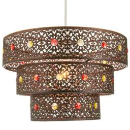 Rackhams Antique Bronze Acrylic Gem Moroccan Style Triple Tier Pendant Lighting Shade - thumbnail 2