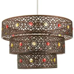 Rackhams Antique Bronze Acrylic Gem Moroccan Style Triple Tier Pendant Lighting Shade