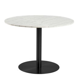 Rackhams Corby Round Dining Table with White Polished Marble Top & Black Base - Brown - No - White