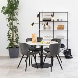 Rackhams Corby Round Dining Table with White Polished Marble Top & Black Base - Brown - No - White - thumbnail 2
