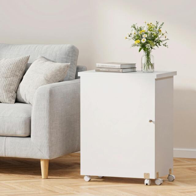 Rackhams Folding Sewing Table Rolling Craft Table with Drop Leaf Wheels - White - image 1