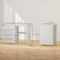 Rackhams Folding Sewing Table Rolling Craft Table with Drop Leaf Wheels - White - thumbnail 4