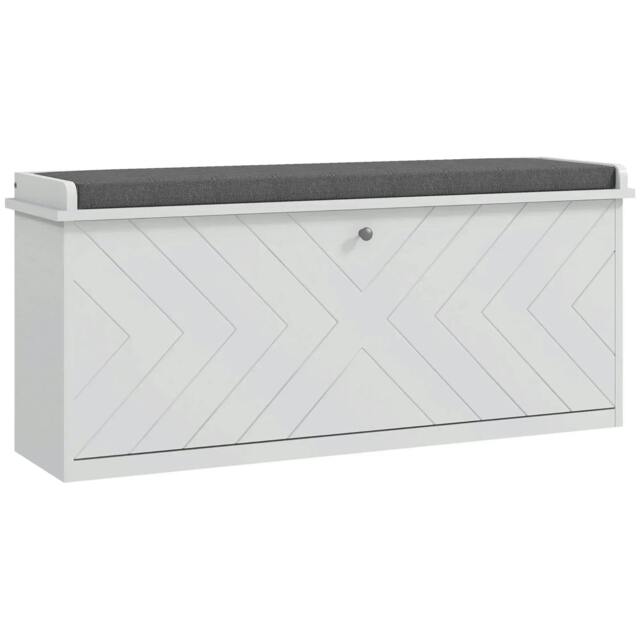 Rackhams 10-Shoe Storage Bench, with Padded Top Seat - White/Grey - image 1