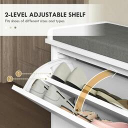 Rackhams 10-Shoe Storage Bench, with Padded Top Seat - White/Grey - thumbnail 5