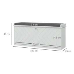 Rackhams 10-Shoe Storage Bench, with Padded Top Seat - White/Grey - thumbnail 3