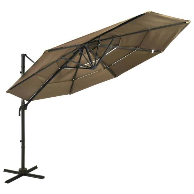 Rackhams 4-Tier Parasol with Aluminium Pole Taupe 3x3 m