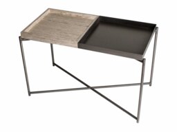 Rackhams Iris Twin Tray Side Tables - Weathered Oak - Gun Metal