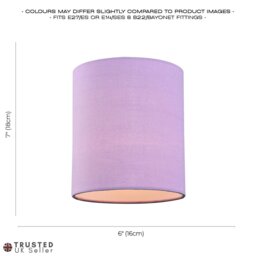 Rackhams Contemporary and Elegant Soft Lilac Linen Fabric 18cm High Cylinder Lamp Shade - thumbnail 6