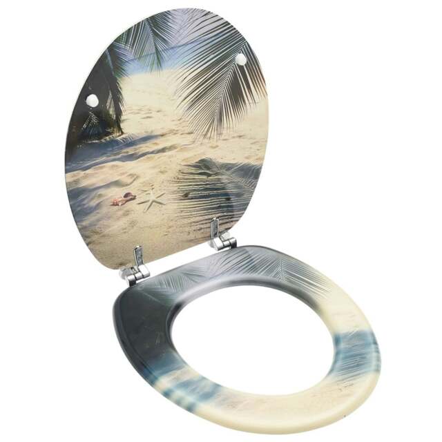 Rackhams WC Toilet Seat with Lid MDF Beach Design