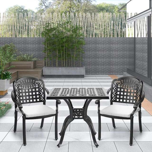 Rackhams Set of 2 Outdoor Dining Chairs with Cushions Cast Aluminium - image 1