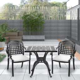 Rackhams Set of 2 Outdoor Dining Chairs with Cushions Cast Aluminium - thumbnail 1