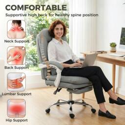 Rackhams Reclining Office Chair, Desk Chair with Lumbar Support - Khaki - thumbnail 5