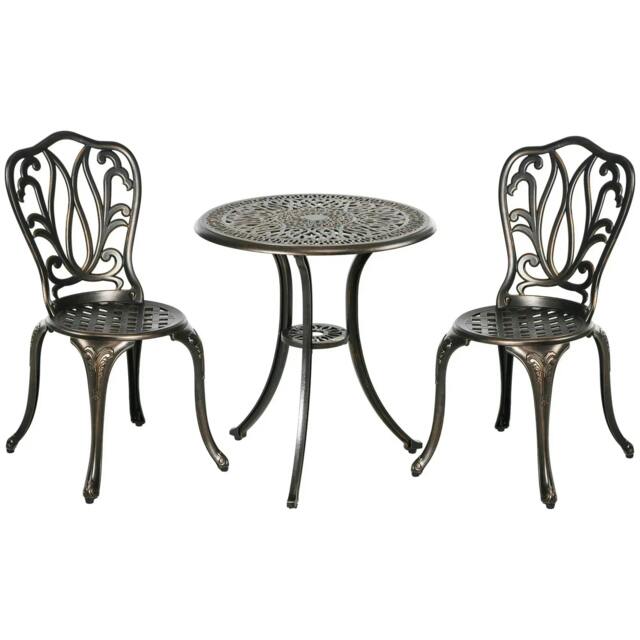Rackhams 3 Piece Garden Bistro Set Aluminium Outdoor Furniture Set for 2 Patio Chairs and Table with Umbrella Hole Bronze Tone - image 1