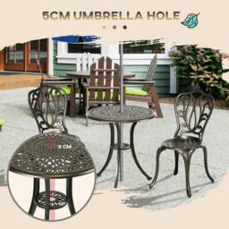 Rackhams 3 Piece Garden Bistro Set Aluminium Outdoor Furniture Set for 2 Patio Chairs and Table with Umbrella Hole Bronze Tone - thumbnail 4