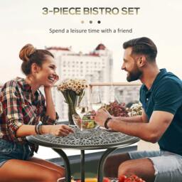 Rackhams 3 Piece Garden Bistro Set Aluminium Outdoor Furniture Set for 2 Patio Chairs and Table with Umbrella Hole Bronze Tone - thumbnail 3