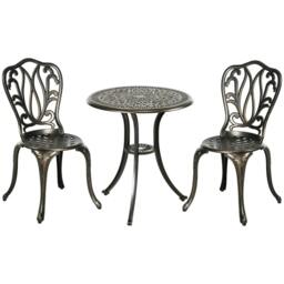Rackhams 3 Piece Garden Bistro Set Aluminium Outdoor Furniture Set for 2 Patio Chairs and Table with Umbrella Hole Bronze Tone - thumbnail 1