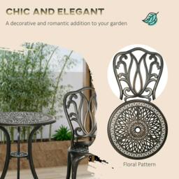 Rackhams 3 Piece Garden Bistro Set Aluminium Outdoor Furniture Set for 2 Patio Chairs and Table with Umbrella Hole Bronze Tone - thumbnail 6