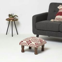 Rackhams Cassia Red Geometric Footstool - 40 x 40 cm - thumbnail 2