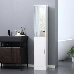 Rackhams Tall Mirrored Bathroom Cabinet Tallboy Unit w/Adjustable Shelf White - White - thumbnail 1
