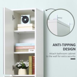 Rackhams Tall Mirrored Bathroom Cabinet Tallboy Unit w/Adjustable Shelf White - White - thumbnail 4