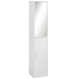 Rackhams Tall Mirrored Bathroom Cabinet Tallboy Unit w/Adjustable Shelf White - White - thumbnail 2