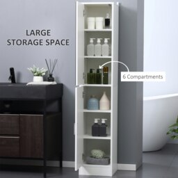 Rackhams Tall Mirrored Bathroom Cabinet Tallboy Unit w/Adjustable Shelf White - White - thumbnail 3