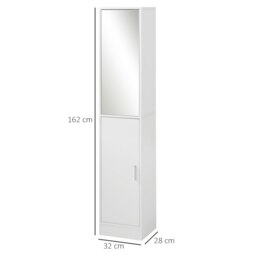 Rackhams Tall Mirrored Bathroom Cabinet Tallboy Unit w/Adjustable Shelf White - White - thumbnail 5