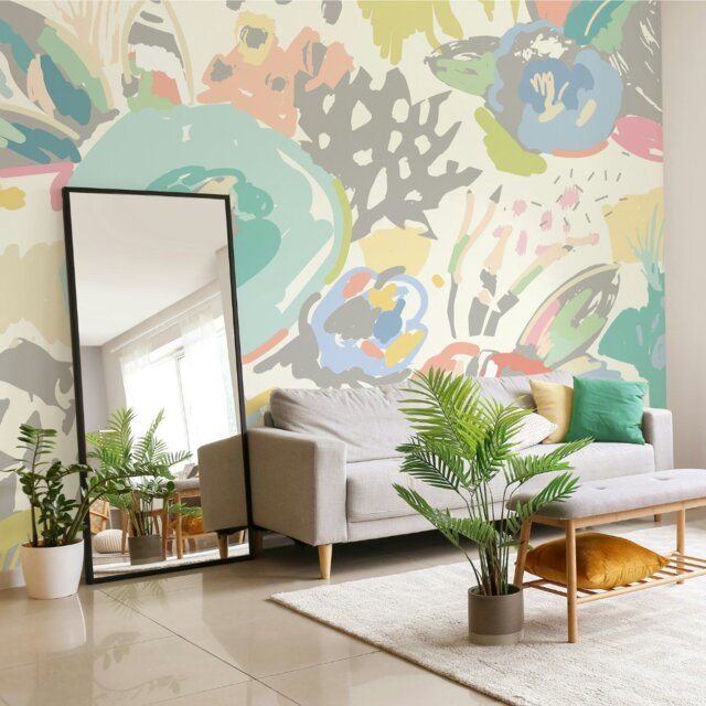 Rackhams Abstract Floral Wall Mural - Blue - Medium - W300cm x H240cm - image 1