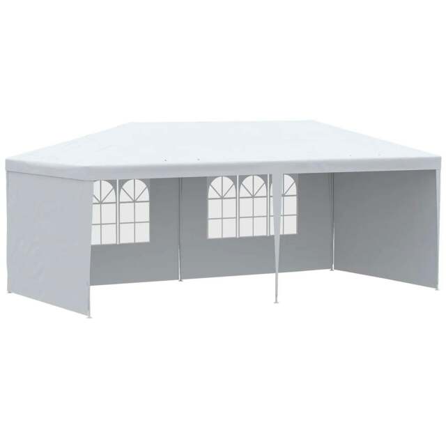 Rackhams 6 x 3 m Party Tent Gazebo Marquee Outdoor Patio Canopy Shelter with Windows and Side Panels White - image 1