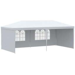 Rackhams 6 x 3 m Party Tent Gazebo Marquee Outdoor Patio Canopy Shelter with Windows and Side Panels White - thumbnail 1