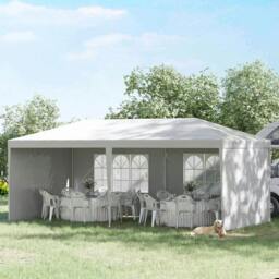 Rackhams 6 x 3 m Party Tent Gazebo Marquee Outdoor Patio Canopy Shelter with Windows and Side Panels White - thumbnail 2