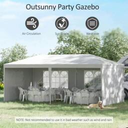 Rackhams 6 x 3 m Party Tent Gazebo Marquee Outdoor Patio Canopy Shelter with Windows and Side Panels White - thumbnail 4