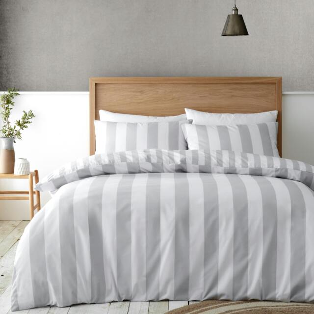 Rackhams Cove Stripe Reversible Duvet Cover Set - Silver Grey - Double - image 1