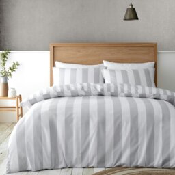 Rackhams Cove Stripe Reversible Duvet Cover Set - Silver Grey - Double - thumbnail 3